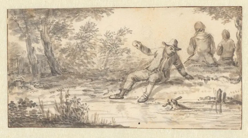 Jongen met hond spelend in het water Wall Art by Aarnout ter Himpel - High-Resolution Digital Print