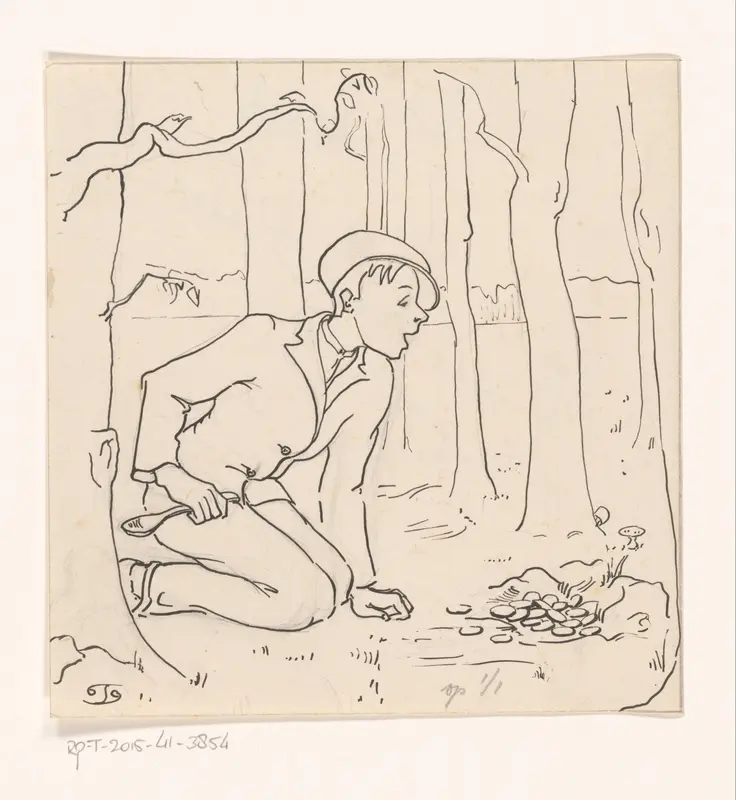 Jongen met lepel tussen de bomen Wall Art by Unknown - High-Resolution Digital Print
