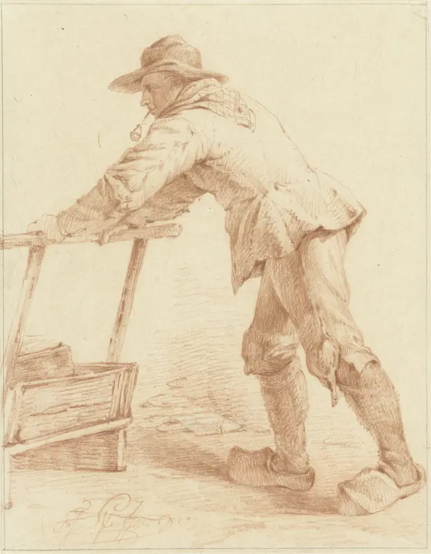Jongen op klompen, duwend tegen een slee (?) Wall Art by François Joseph Pfeiffer (II) - High-Resolution Digital Print