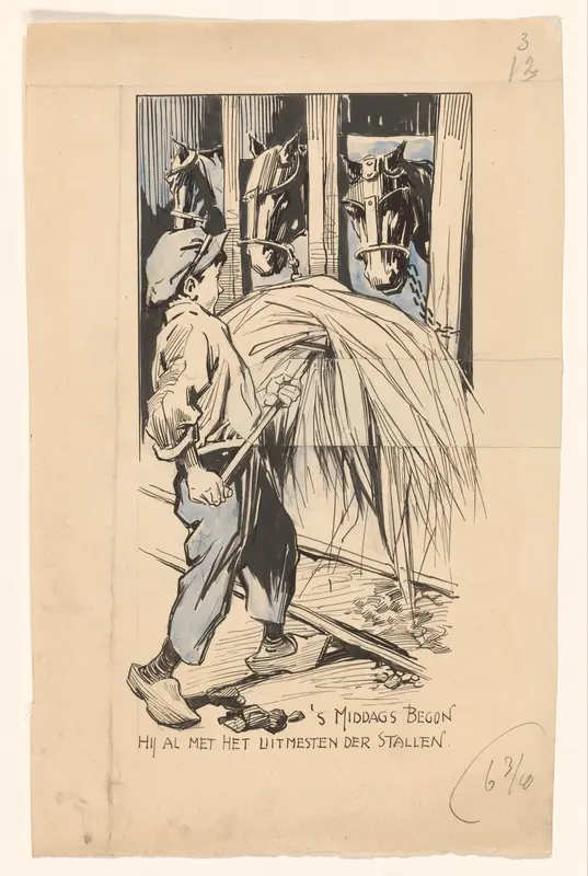 Jongen werkt in een paardenstal Wall Art by anonymous - High-Resolution Digital Print