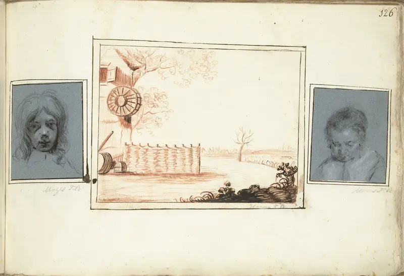 Jongenshoofd, boerenerf en portret van een vrouw Wall Art by Moses ter Borch - High-Resolution Digital Print