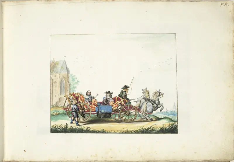 Jongetje bedelend bij de koets van een elegant paar Wall Art by Gesina ter Borch - High-Resolution Digital Print