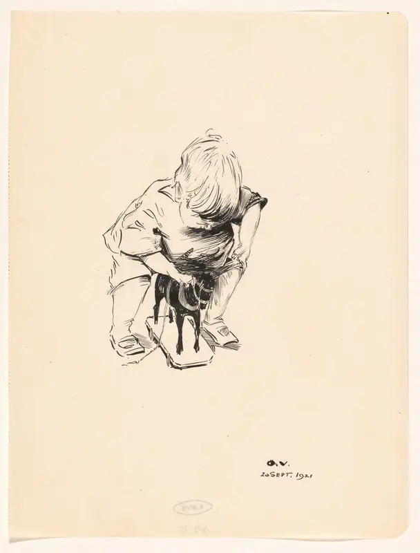 Jongetje met speelgoedpaard Wall Art by Unknown - High-Resolution Digital Print