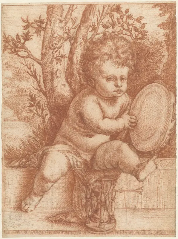 Jongetje met tamboerijn en zandloper Wall Art by Jordanus Hoorn - High-Resolution Digital Print