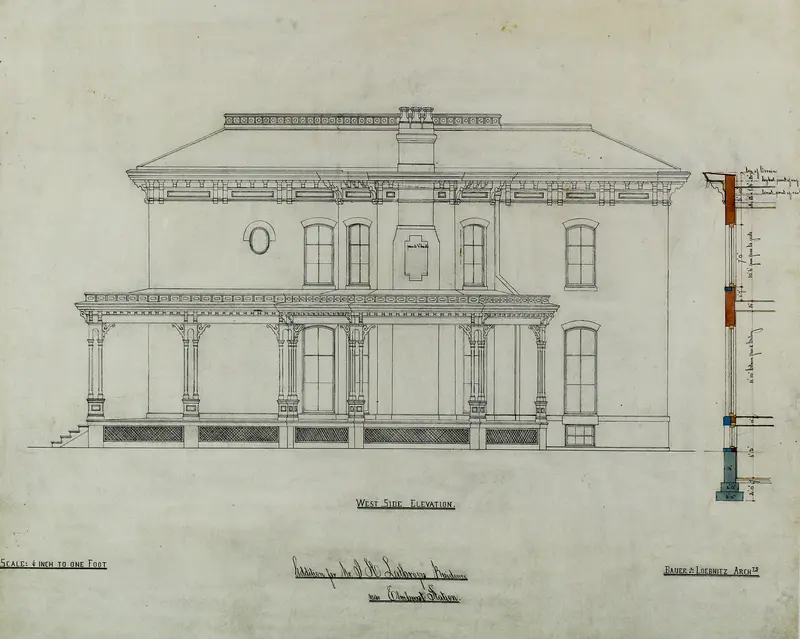 Joseph H. Lathrop House Addition, Elmhurst, Illinois, Elevation and Section Wall Art by Bauer and Loebnitz - High-Resolution Digital Print
