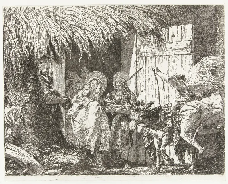 Jozef en Maria vragen onderdak Wall Art by Giovanni Domenico Tiepolo - High-Resolution Digital Print