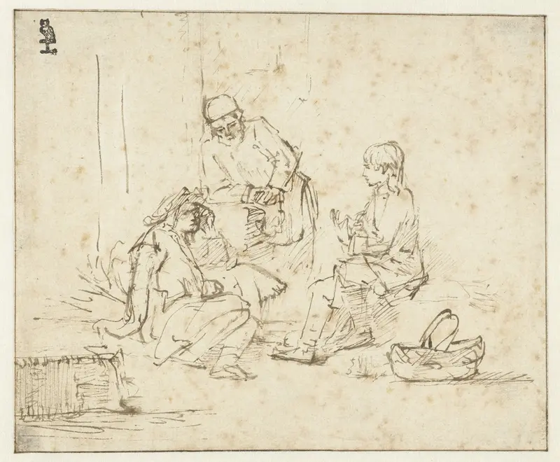 Jozef in de gevangenis verklaart de dromen van de dienaar en de bakker Wall Art by Rembrandt van Rijn - High-Resolution Digital Print
