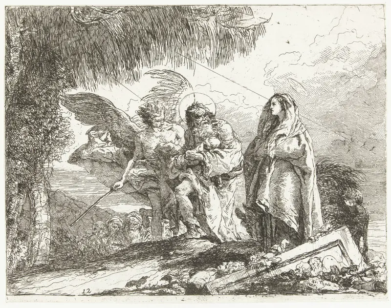 Jozef met Kind in armen en Maria lopen met engel tijdens vlucht naar Egypte Wall Art by Unknown - High-Resolution Digital Print