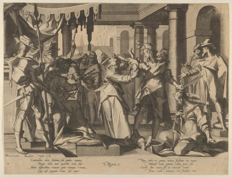 Judgment of Solomon, plate 2 from "Thronus Justitiae, tredecim pulcherrimus tabulis..." Wall Art by Willem van Swanenburg - High-Resolution Digital Print
