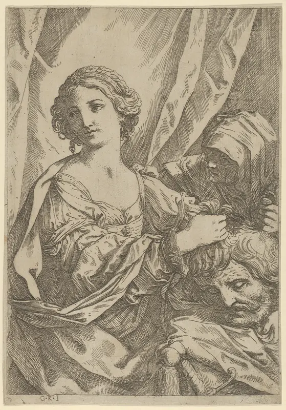Judith grasping the head of Holofernes by the hair and looking to the left, an old woman at right Wall Art by Giovanni Andrea Sirani - High-Resolution Digital Print