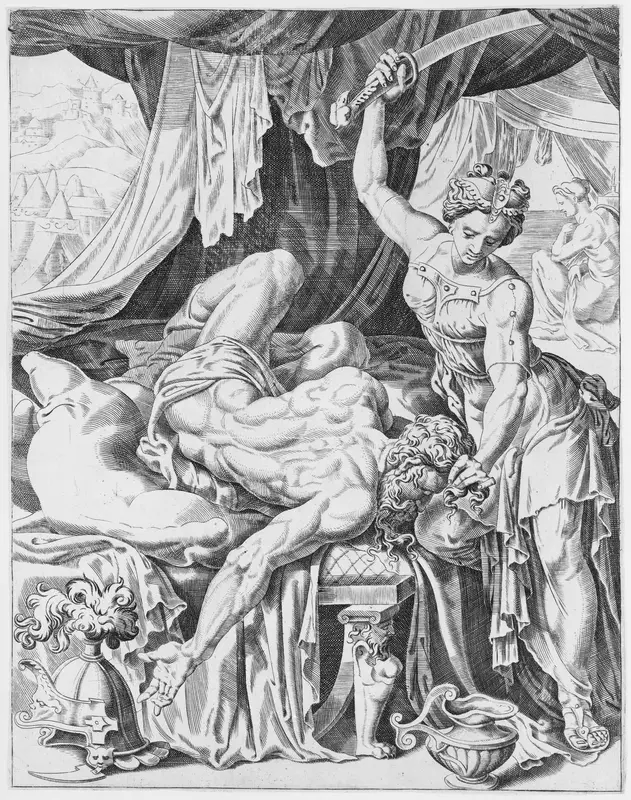 Judith Slaying Holofernes, from The Power of Women, plate 5 Wall Art by Dirck Volckertsz Coornhert - High-Resolution Digital Print