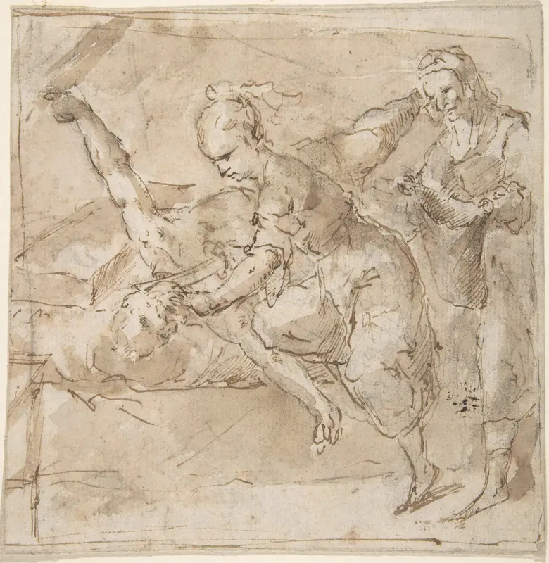 Judith Slaying Holofernes, with Old Woman Servant Wall Art by Anonymous, Spanish, School of Seville, 17th century - High-Resolution Digital Print