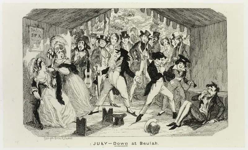 July - Down at Beulah from George Cruikshank's Steel Etchings to The Comic Almanacks: 1835-1853 Wall Art by George Cruikshank - High-Resolution Digital Print