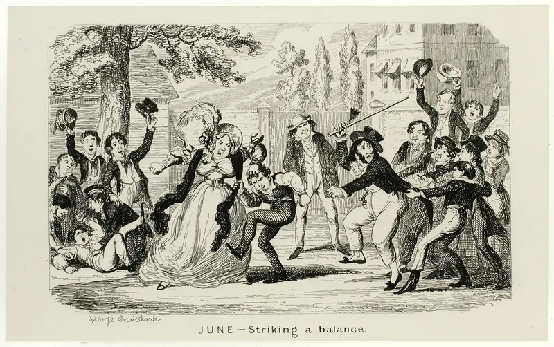 June - Striking a Balance from George Cruikshank's Steel Etchings to The Comic Almanacks: 1835-1853 Wall Art by George Cruikshank - High-Resolution Digital Print