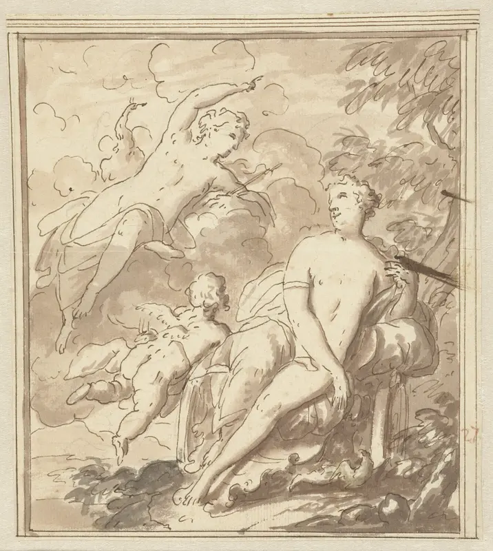 Juno bij Venus in haar strijdwagen met Cupido Wall Art by Mattheus Terwesten - High-Resolution Digital Print