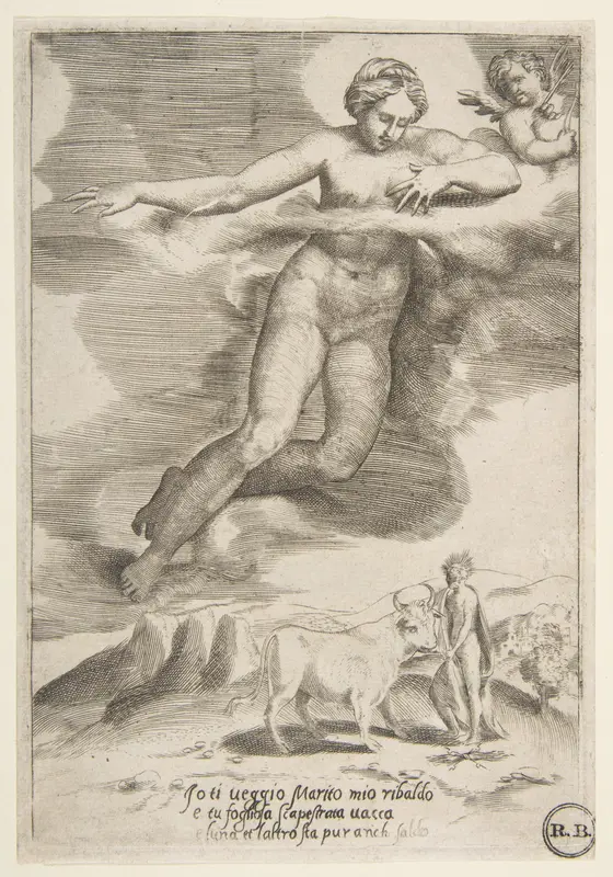 Juno watching Jupiter and Io, from "The Loves of the Gods" Wall Art by Giulio Bonasone - High-Resolution Digital Print
