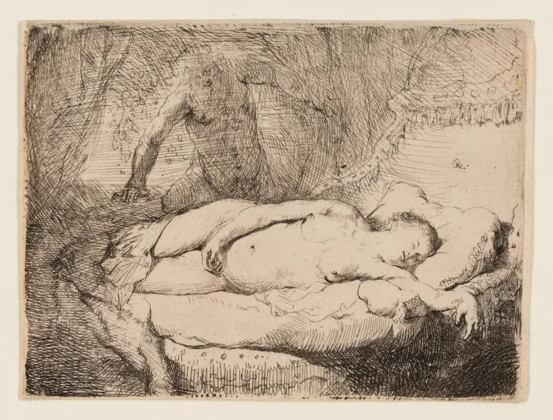 Jupiter and Antiope: Smaller Plate Wall Art by Rembrandt van Rijn - High-Resolution Digital Print