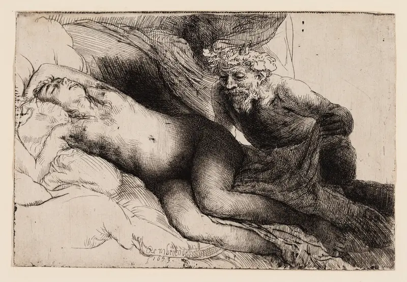 Jupiter and Antiope: The Larger Plate Wall Art by Rembrandt van Rijn - High-Resolution Digital Print