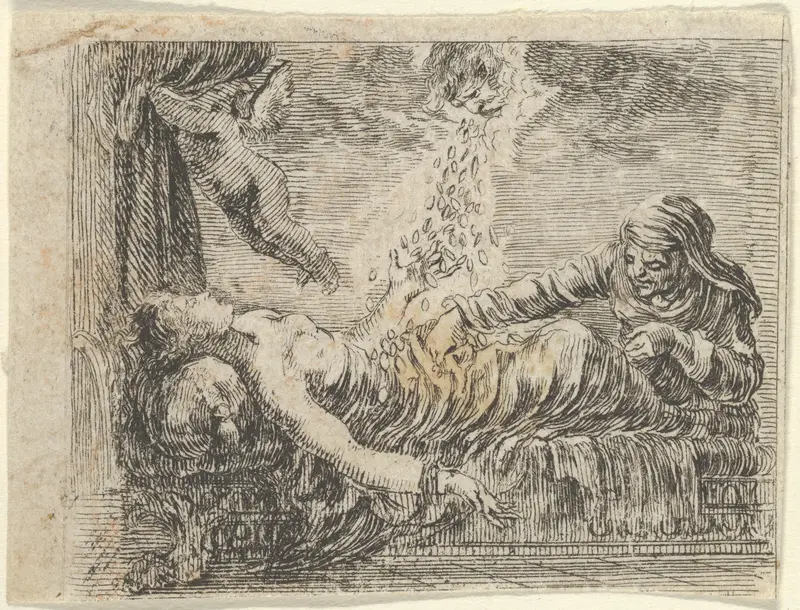 Jupiter and Danaë, from "Game of Mythology" (Jeu de la Mythologie) Wall Art by Stefano della Bella - High-Resolution Digital Print