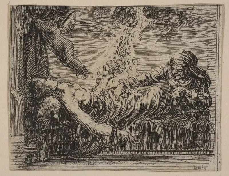 Jupiter and Danäe, from 'Game of Mythology' (Jeu de la Mythologie) Wall Art by Stefano della Bella - High-Resolution Digital Print