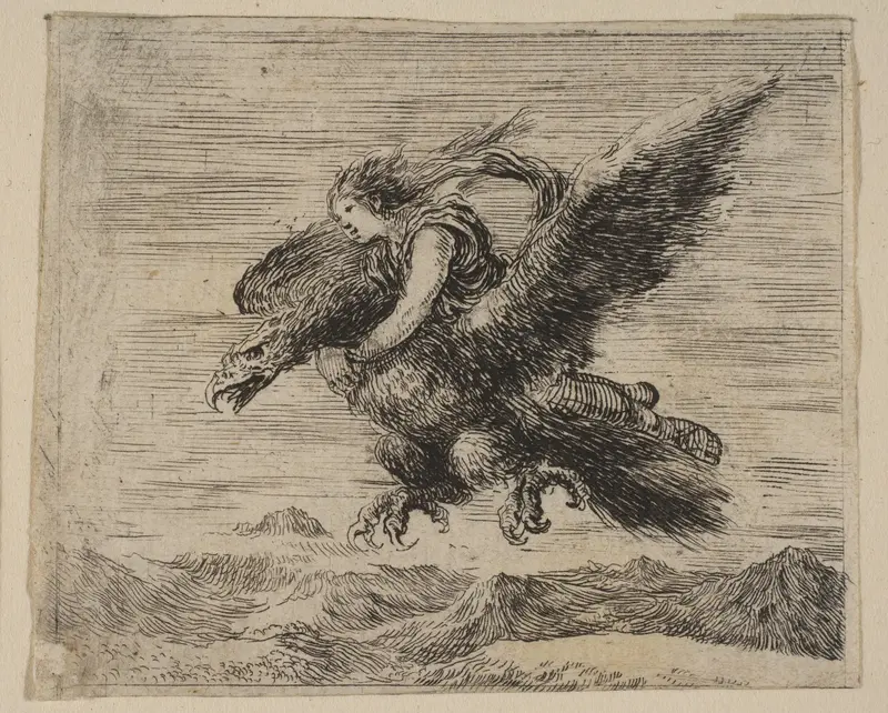 Jupiter and Ganymede, from 'Game of Mythology' (Jeu de la Mythologie) Wall Art by Stefano della Bella - High-Resolution Digital Print