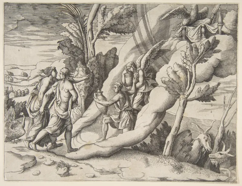 Jupiter and Juno being received in the heavens by Ganymede and Hebe, from "Division of the Universe" Wall Art by Giulio Bonasone - High-Resolution Digital Print