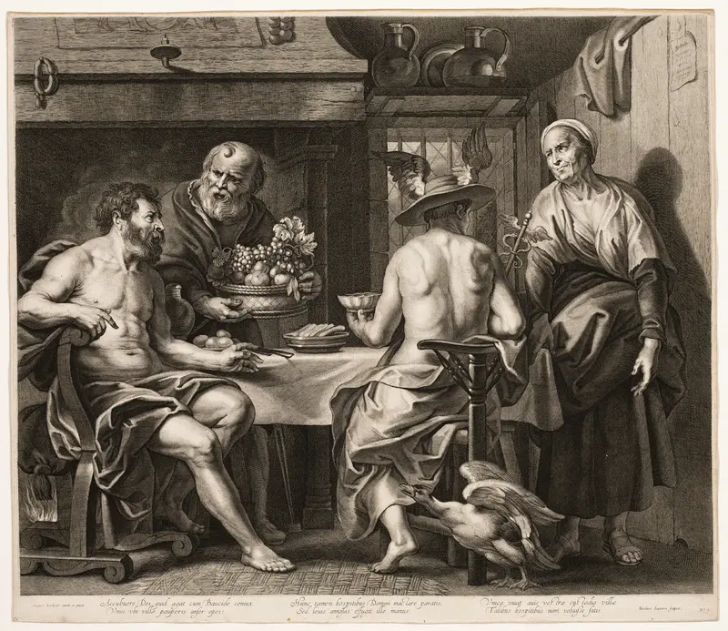 Jupiter and Mercury with Philemon and Baucis Wall Art by Nicolaes Lauwers - High-Resolution Digital Print