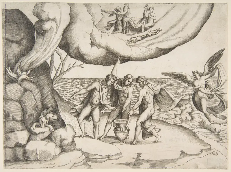 Jupiter, Neptune and Pluto dividing the universe, from "Division of the Universe" Wall Art by Giulio Bonasone - High-Resolution Digital Print