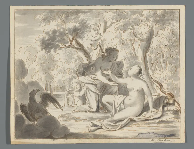 Jupiter, vermomd als Diana, verleidt de nimf Callisto Wall Art by Unknown - High-Resolution Digital Print