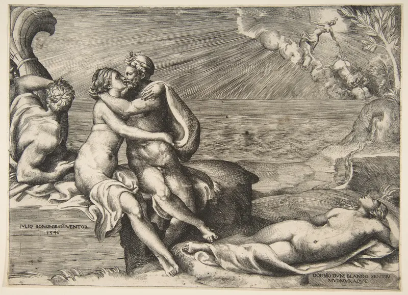 Jupiter's love for Juno rekindled when she puts on Venus's Girdle Wall Art by Giulio Bonasone - High-Resolution Digital Print