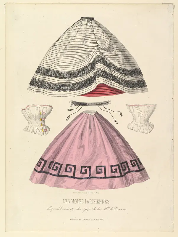 Jupons, corsets et relève jupe de la Maison de Plument, from Les Modes Parisiennes Illustrées Wall Art by Anonymous, French, 19th century - High-Resolution Digital Print