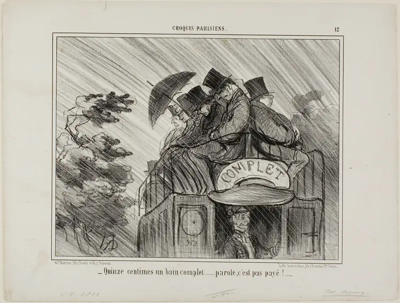 “- Just 15 cents for a full bath.... what a deal!,” plate 12 from Croquis Parisiens