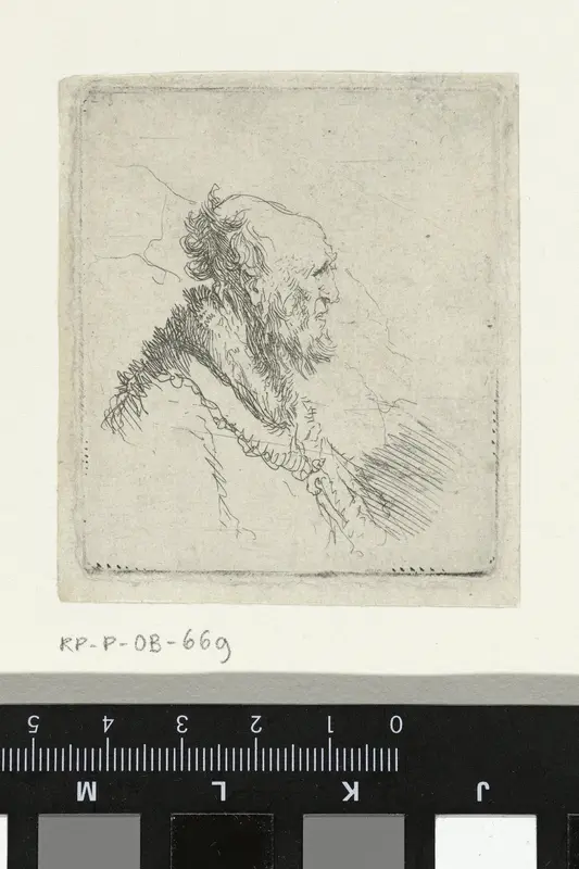 Kaalhoofdige oude man met korte baard: profiel naar rechts Wall Art by Unknown - High-Resolution Digital Print