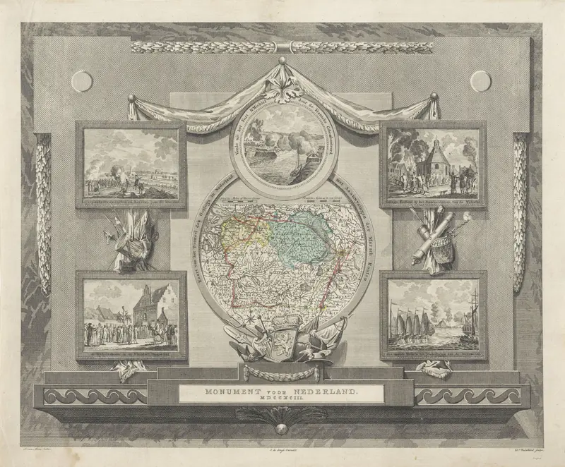 Kaart en voorstellingen van de gevechten in Brabant en Limburg, 1793 Wall Art by Unknown - High-Resolution Digital Print