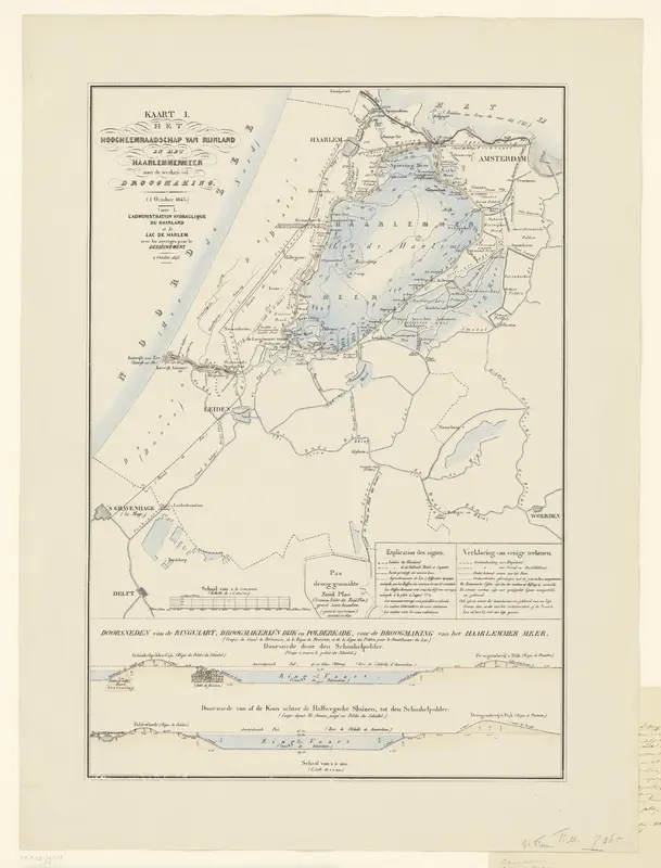 Kaart I. Het Hoogheemraadschap van Rijnland en het Haarlemmermeer met de werken tot Droogmaking (1 October 1843.) Wall Art by anonymous - High-Resolution Digital Print