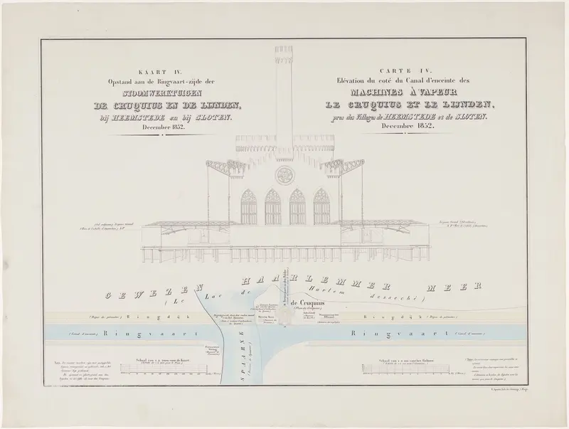 Kaart IV. Opstand aan de Ringvaart-zijde der Stoomwerktuigen de Cruquius en de Lijnden, bij Heemstede en Sloten. December 1852 Wall Art by anonymous - High-Resolution Digital Print