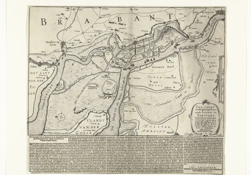 Kaart met de bouw van de Spaanse schans bij Zandvliet, 1627 Wall Art by Claes Jansz. Visscher (II) - High-Resolution Digital Print