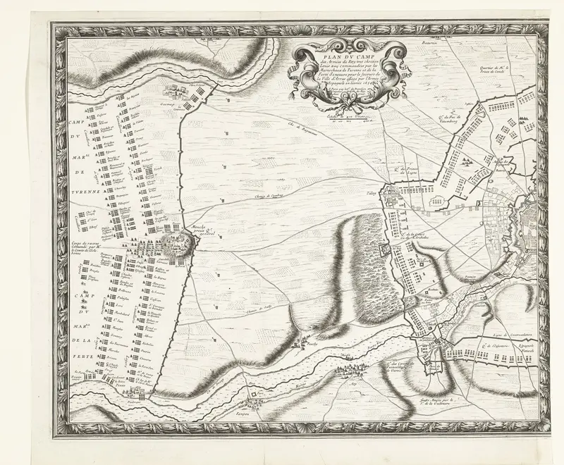Kaart met de Franse legerkampen bij het ontzet van Arras (linkerplaat), 1654 Wall Art by Unknown - High-Resolution Digital Print