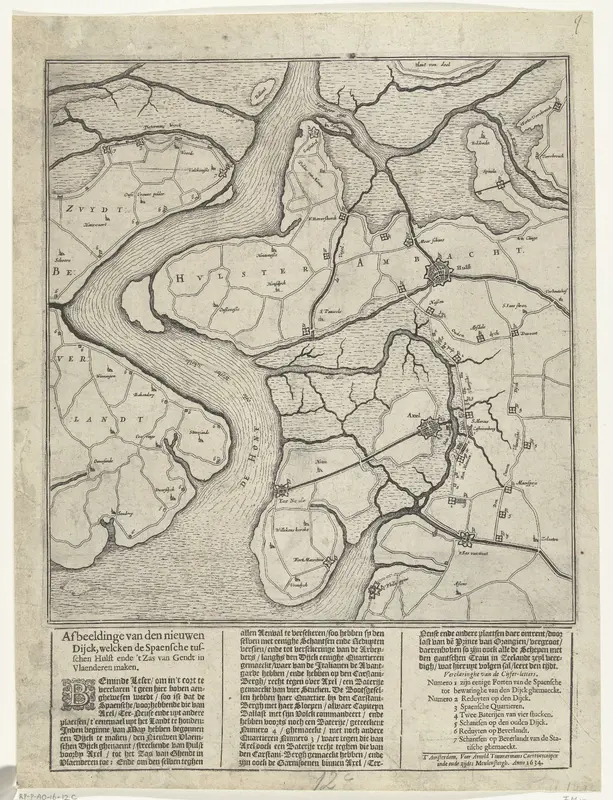 Kaart met de nieuwe dijk tussen Hulst en Sas-van-Gent, 1634 Wall Art by anonymous - High-Resolution Digital Print