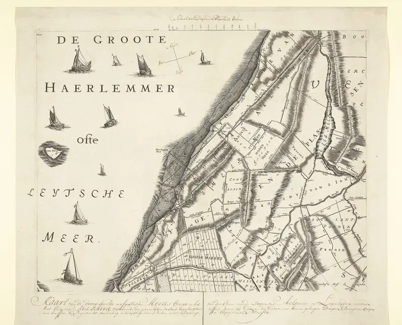 Kaart met de oude oevers van de Haarlemmermeer, ca. 1770 Wall Art by anonymous - High-Resolution Digital Print