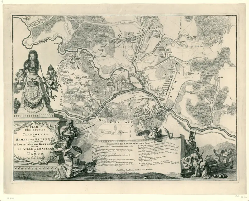 Kaart met de posities van de geallieerden onder Willem III bij het beleg van Namen, 1695 Wall Art by anonymous - High-Resolution Digital Print