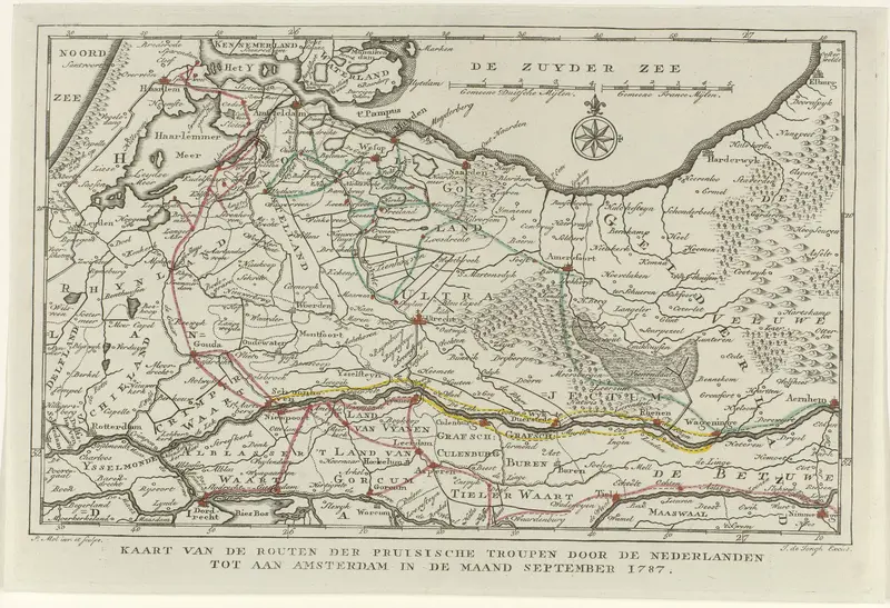 Kaart met de routes van de Pruisische troepen naar Amsterdam, 1787 Wall Art by Unknown - High-Resolution Digital Print