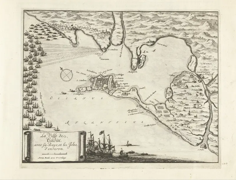 Kaart met de strijd om Cadiz, 1702 Wall Art by unknown - High-Resolution Digital Print