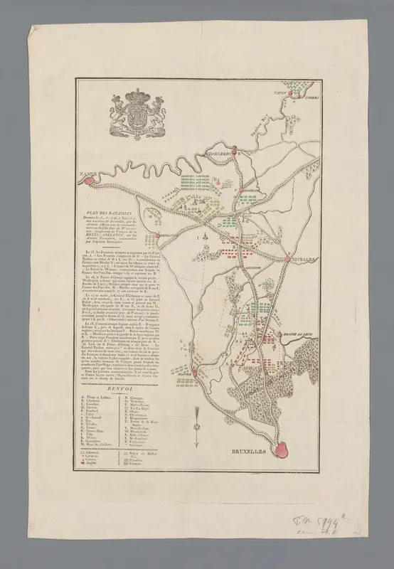 Kaart met de veldslagen bij Quatre-Bras en Waterloo, 15-18 juni, 1815 Wall Art by anonymous - High-Resolution Digital Print
