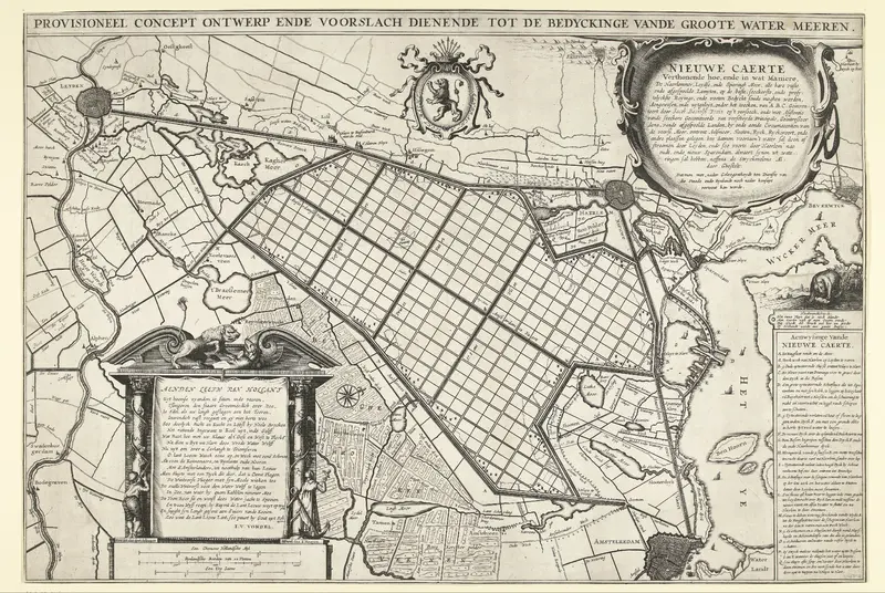 Kaart met een ontwerp voor de bedijking van de Haarlemmermeer, 1641 Wall Art by Willem van der Laegh - High-Resolution Digital Print