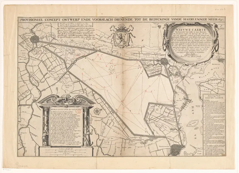 Kaart met een ontwerp voor de bedijking van de Haarlemmermeer, 1641 Wall Art by Unknown - High-Resolution Digital Print