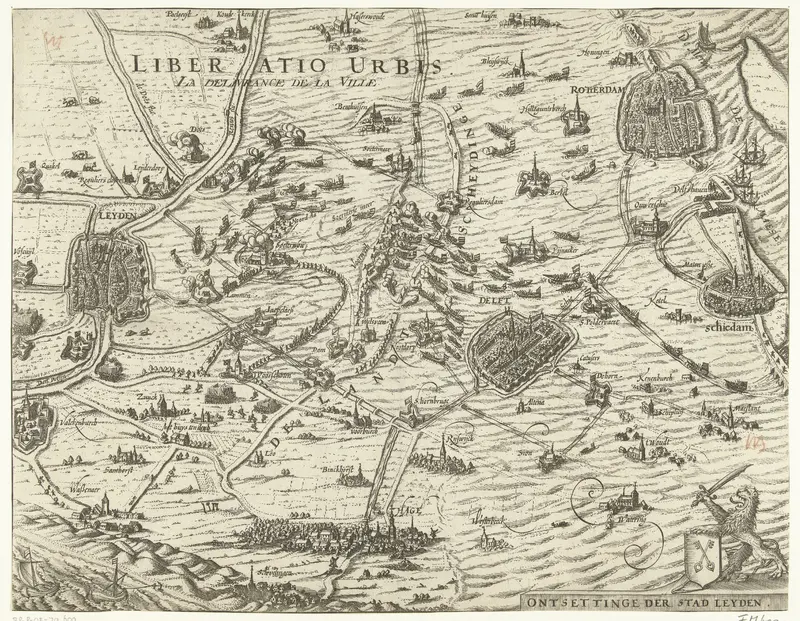 Kaart met het ontzet van Leiden, 1574 Wall Art by anonymous - High-Resolution Digital Print