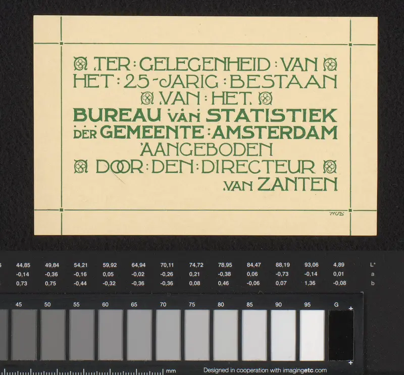Kaart ter ere van het 25-jarig jubileum van het Bureau van Statistiek der Gemeente Amsterdam Wall Art by anonymous - High-Resolution Digital Print