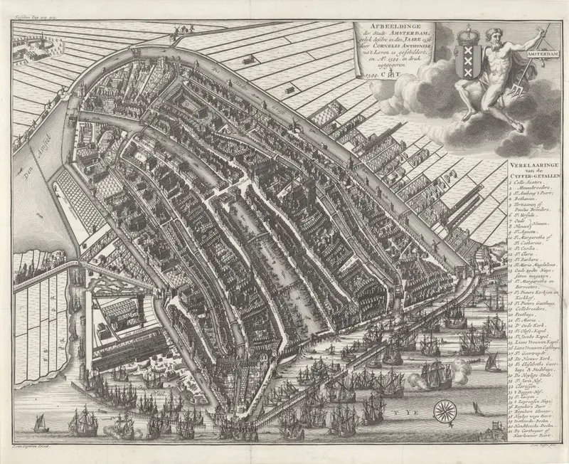 Kaart van Amsterdam in vogelvlucht, anno 1544 Wall Art by Unknown - High-Resolution Digital Print
