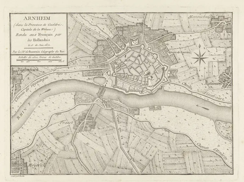 Kaart van Arnhem, veroverd door de Fransen in 1672 Wall Art by Unknown - High-Resolution Digital Print